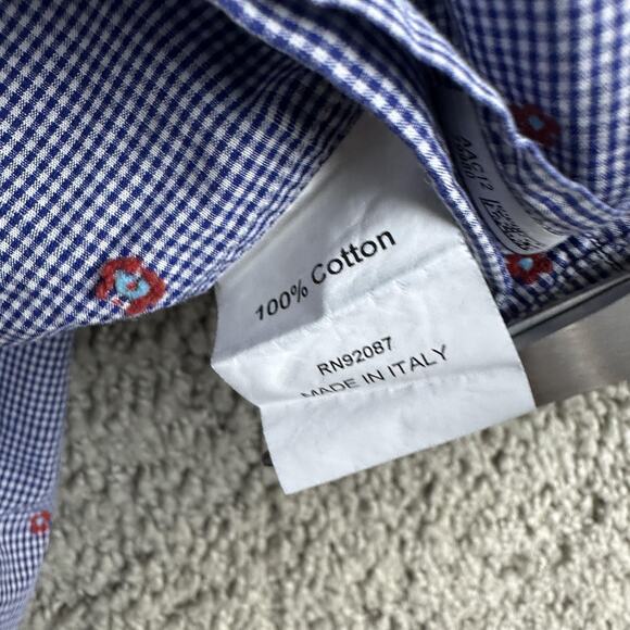 Saks Fifth Avenue Shirt Mens XL Gingham Micro Flower Button Up Made in Italy - Picture 6 of 11